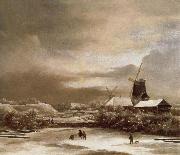Jacob van Ruisdael Winter landscape with two windmill oil painting
